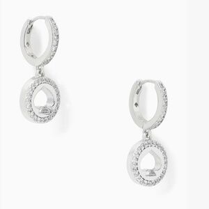 NEW Kate Spade Spot The Spade Pave Huggies Drop Dange Earrings Silver Clear